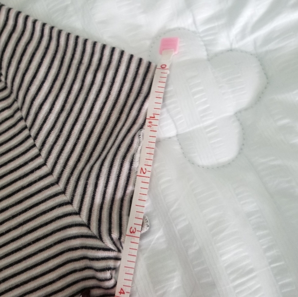 Small, light pink, light grey, white and black ruffly top. - Picture 7 of 9